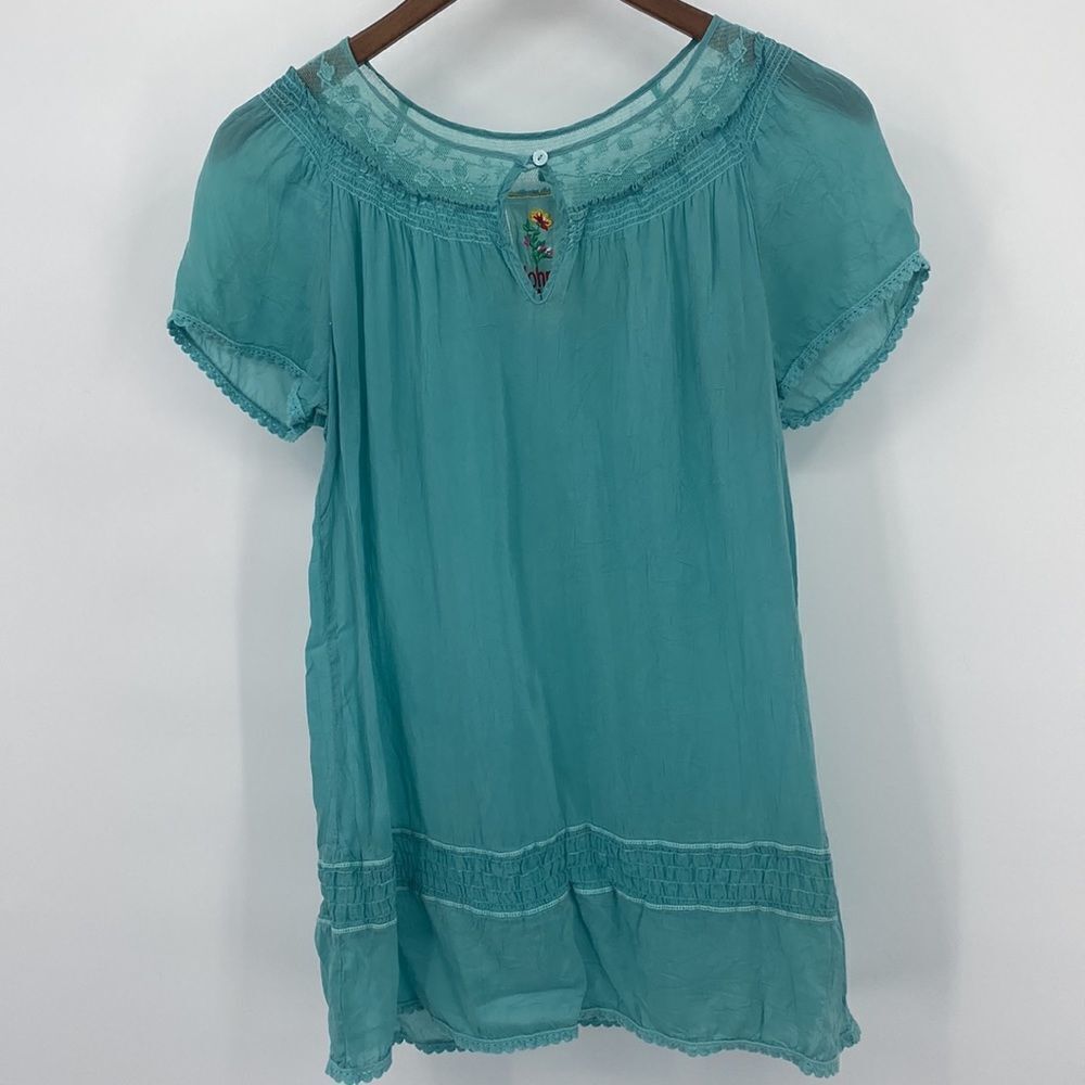 Johnny Was Lace Yoke Mint Blouse